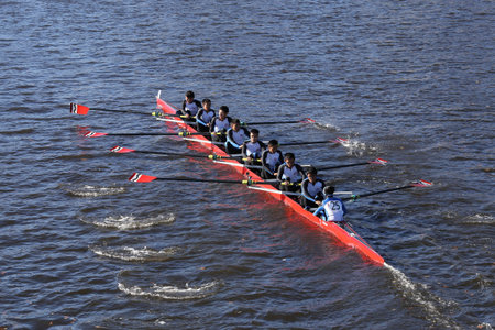 BOSTON - OCTOBER 22, 2016: Xi'an Jiaotong China races in the Head of Charles Regatta Men's College...