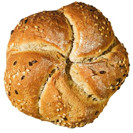 One warm freshly baked bin with a sprinkled crustの写真素材