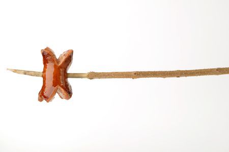 One sausage on a spitの写真素材