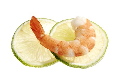 The Red Shrimps on the slices of Limeの写真素材