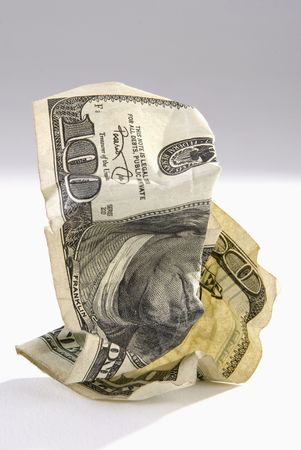 The hundred dollars banknote crumpled close upの写真素材