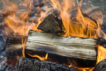 Inside the fire burning in the night の写真素材