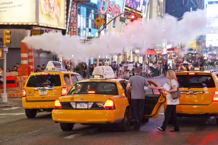 NEW YORK CITY - SEPT 5: Times Square, featured with Broadway Theaters, Taxi Cabs and animated LED signs, is a symbol of New York City and the United States, September 28, 2011 in Manhattan, New York Cityのeditorial素材
