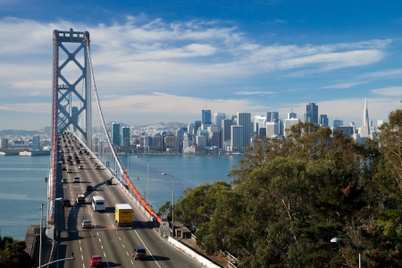 SAN FRANCISCO - NOVEMBER 2012: The Bay Bridge on November 3rd, 2012 in San Francisco, USA. The Bay Bridge was opened for traffic on November 12, 1936 and carries approximately 270,000 vehicles per day on its two decks. It has one of the longest spans in tのeditorial素材