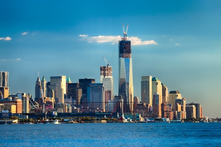 NEW YORK CITY - SEPTEMBER 24: One World Trade Center (formerly known as the Freedom Tower) and Tower 4 are shown under construction on September 24, 2012 in New York.のeditorial素材