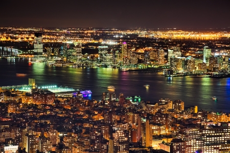 New Jersey and river Hudson in the nightの写真素材