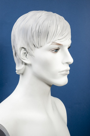 Figurine Head, monochrome on the blue backgroundの写真素材