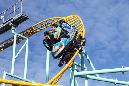 Santa Cruz, California, USA-November 15, 2014 : Northern`s California only spinning coaster. Track lenght 1410 ft and maximum speed is up to 40 mph. Taken in Santa Cruz Beach Boardwalk`s Parkのeditorial素材