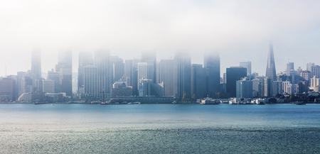 San Francisco in clouds, Panorama from San Francisco Bayの写真素材