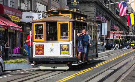 San Francisco CA, USA, November 7, 2016 : Historic street car transporting passengers in San Fransisco CA, USA. San Francisco street cars come from all around the world.のeditorial素材