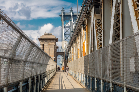 Manhattan Bridge Footpath in New York Cityの写真素材