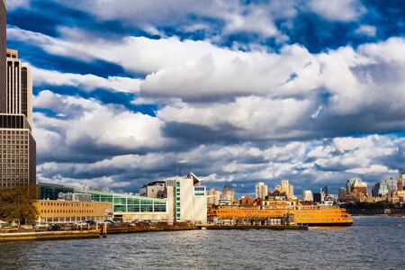 New York, USA, October 4, 2016: Staten Island Ferry provides 22 million people a year (70,000 passengers a day) with ferry service between St. George on Staten Island and Whitehall Street in lower Manhattanのeditorial素材