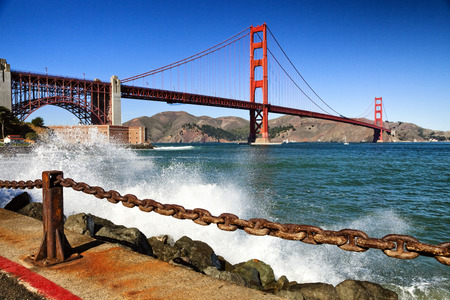 The Golden Gate Bridge in San Francisco bayの写真素材