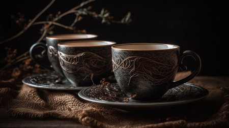 Two cups of black tea. Generative AI imageの素材