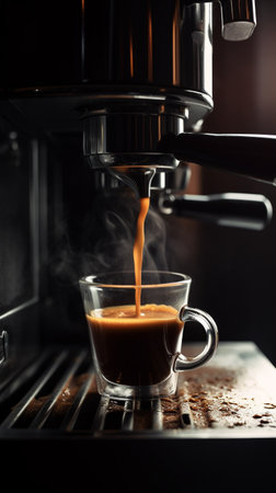 Espresso machine poured over a cup of coffee. Generative AI imageの素材