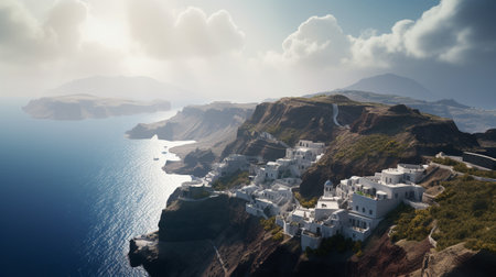 A breathtaking vector illustration of Santorini island, Greece. Generative AI imageの素材