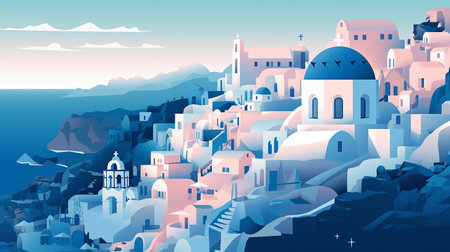 A breathtaking vector illustration of Santorini island, Greece. Generative AI imageの素材