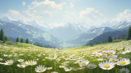 Chamomiles in full bloom. Generative AI imageの素材