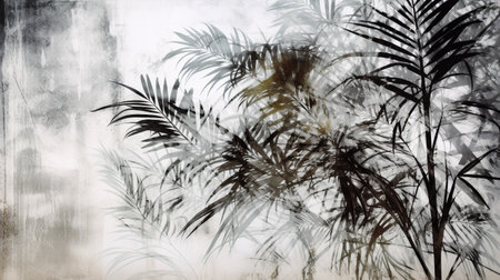 Palm leaves create silhouette against white wall backdrop. Generative AI imageの素材