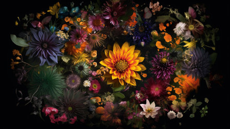 Colorful wallpaper background of flowers. Generative AIの素材