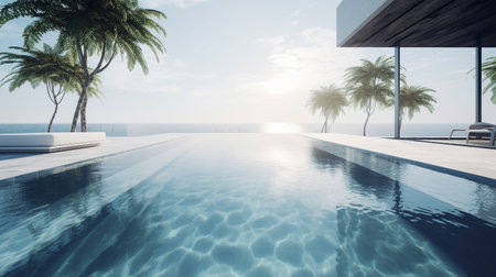 Infinity swimming pool with sea view at luxury resort. Generative AIの素材