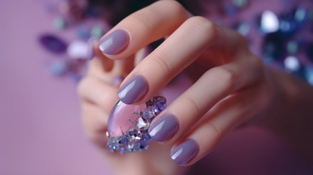 Perfect nail polish manicure on woman's fingers. Generative AIの素材