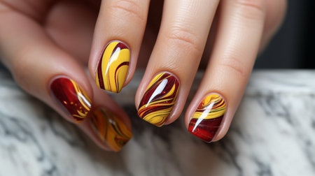 Perfect nail polish manicure on woman's fingers. Generative AIの素材