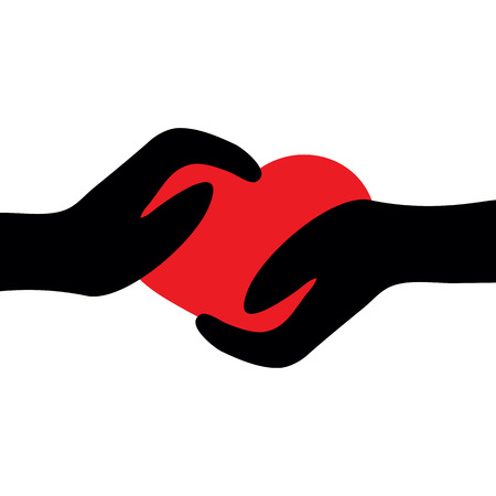 two hands holding heart.vector illustration.のイラスト素材
