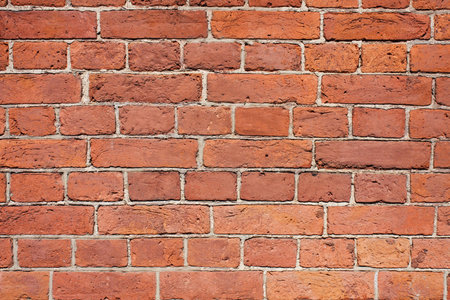Reliable Red Brick Wall. Strong Brickwork. Protective Structure. Old Bright, Red And Orange...