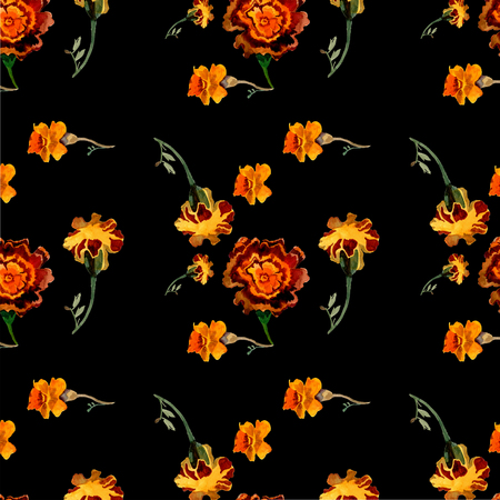 flowers seamless pattern with black backgroundの写真素材