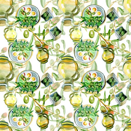 A seamless pattern for the kitchen with olive oilの写真素材