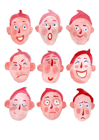 Emotions male European cartoon watercolor isolatedの写真素材