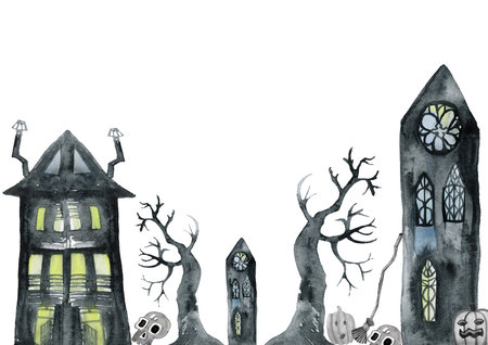 Halloween street isolated homes and trees frightening