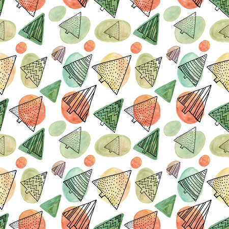 Christmas wrapping paper abstract Christmas tree watercolor skech
