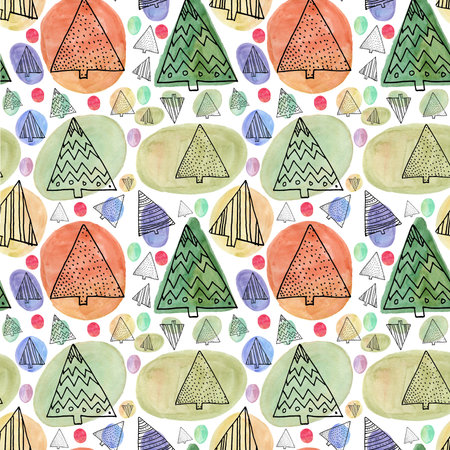 Christmas wrapping paper abstract Christmas tree watercolor skech
