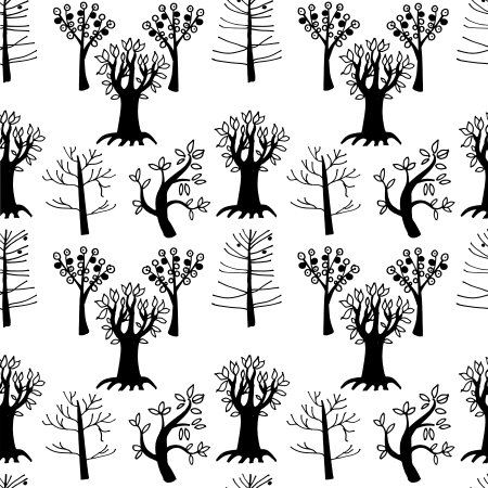 Graphics stylized black trees on a white backgroundの写真素材