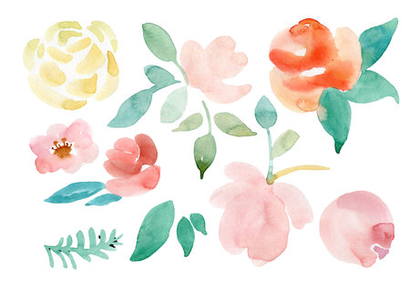 Watercolor Collection of Trendy Wedding Greenery Isolated on White Background.の写真素材