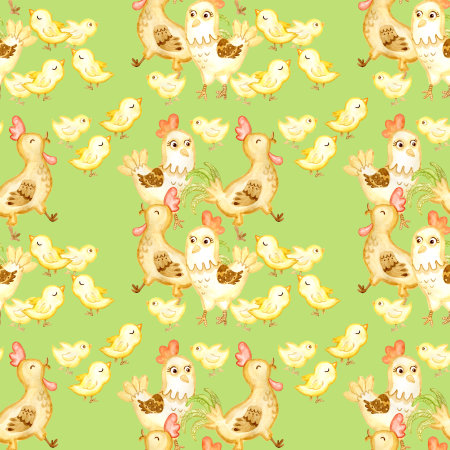 Cute Cartoon Chickens and Roosters Kids Pattern for Fabricの写真素材