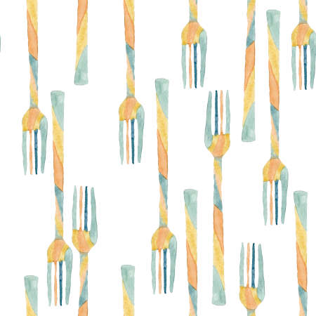 pattern forks spoons knives trend colors 2021 watercolourの写真素材
