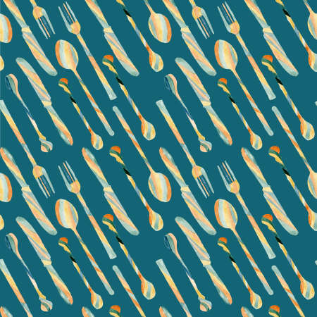 pattern forks spoons knives trend colors 2021 watercolourの写真素材