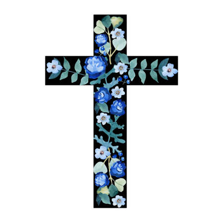 Watercolor Flower Cross, Wood Cross, Baptism, Floral Clipart, First Communion, Holy Spirit, Florals Arrangements, Easter crossの写真素材