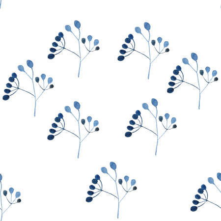 Twigs and berries watercolor pattern minimalism delicate watercolorsの写真素材