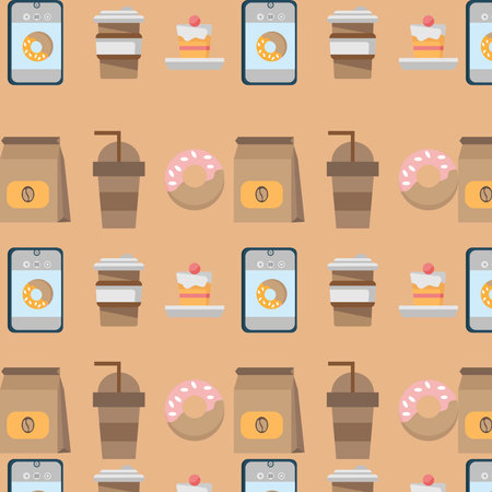 Seamless Pattern coffee smartphone pono cupcake cocktail