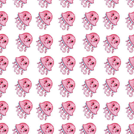 Seamless pattern digital paper cute funny pink jellyfish for baby fabricsの写真素材