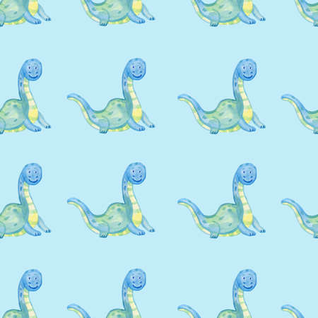 Cute Cartoon Charming Dinosaurs for Kids Products Seamless Pattern Digital Paper Colored And Bright Fabric Textileの写真素材