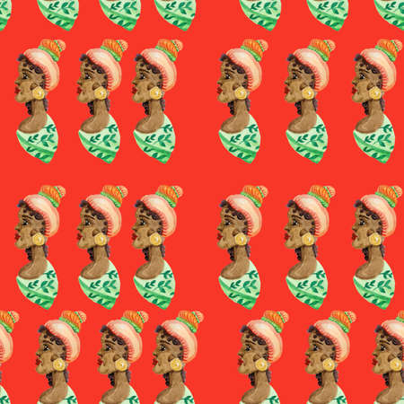 Boho Style Women Seamless Pattern Watercolor Freehand Digital Paper Home Textileの写真素材