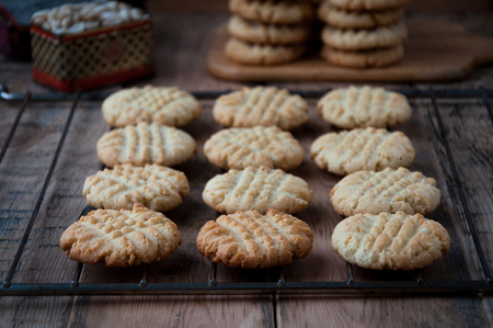 Homemade cookies with a pattern in the form of a meshの写真素材