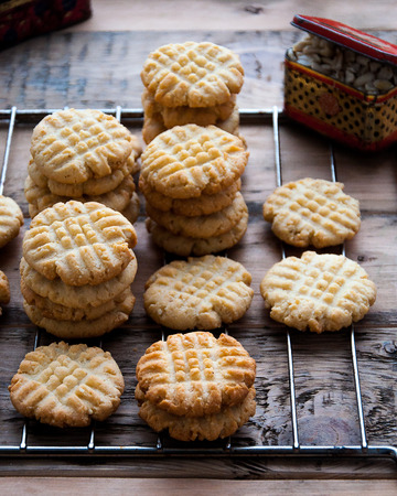 Homemade cookies with a pattern in the form of a meshの写真素材