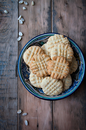 On the dish homemade cookies with a pattern in the form of a meshの写真素材