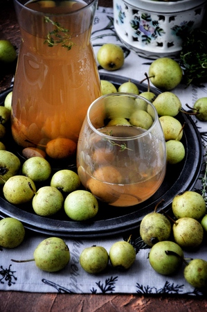 Compote, lemonade, home made drink from pears with thymeの写真素材